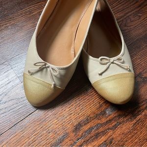 J. Crew Gold Cap Toe Nude Ballet Flats, Size 9